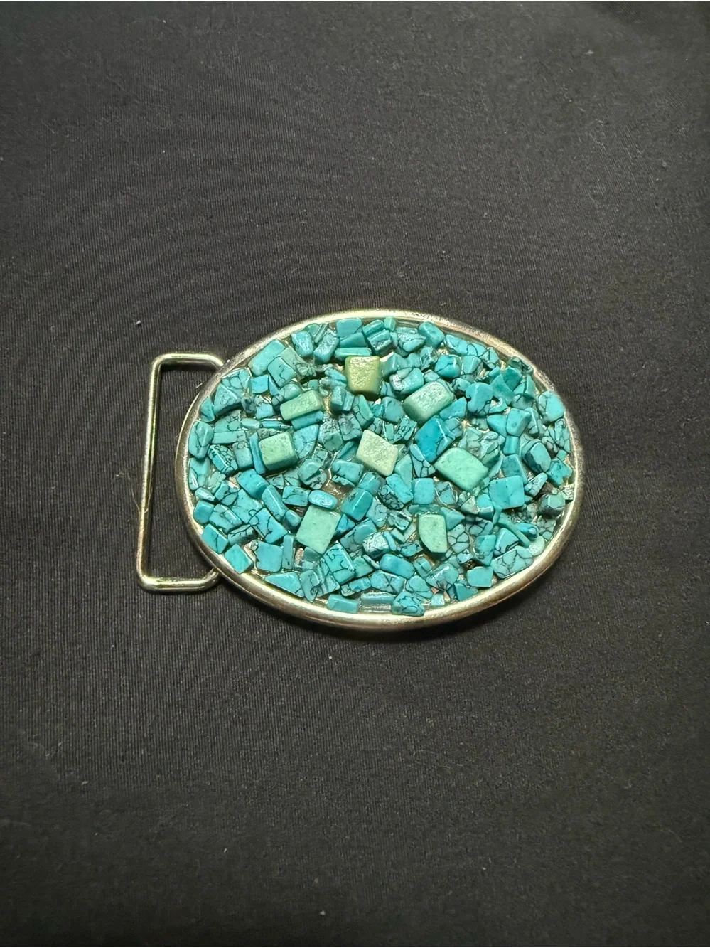 Vintage-style faux oval turquoise or mosaic chip belt buckle